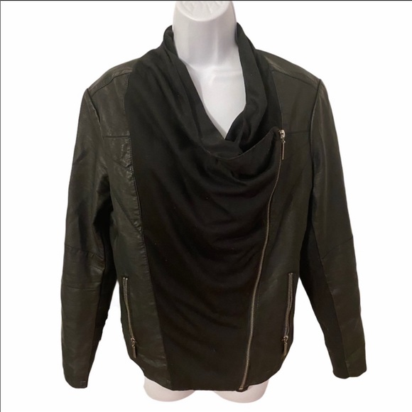 Soft Vegan leather jacket with side zipper and cowl style neckline - Picture 3 of 3
